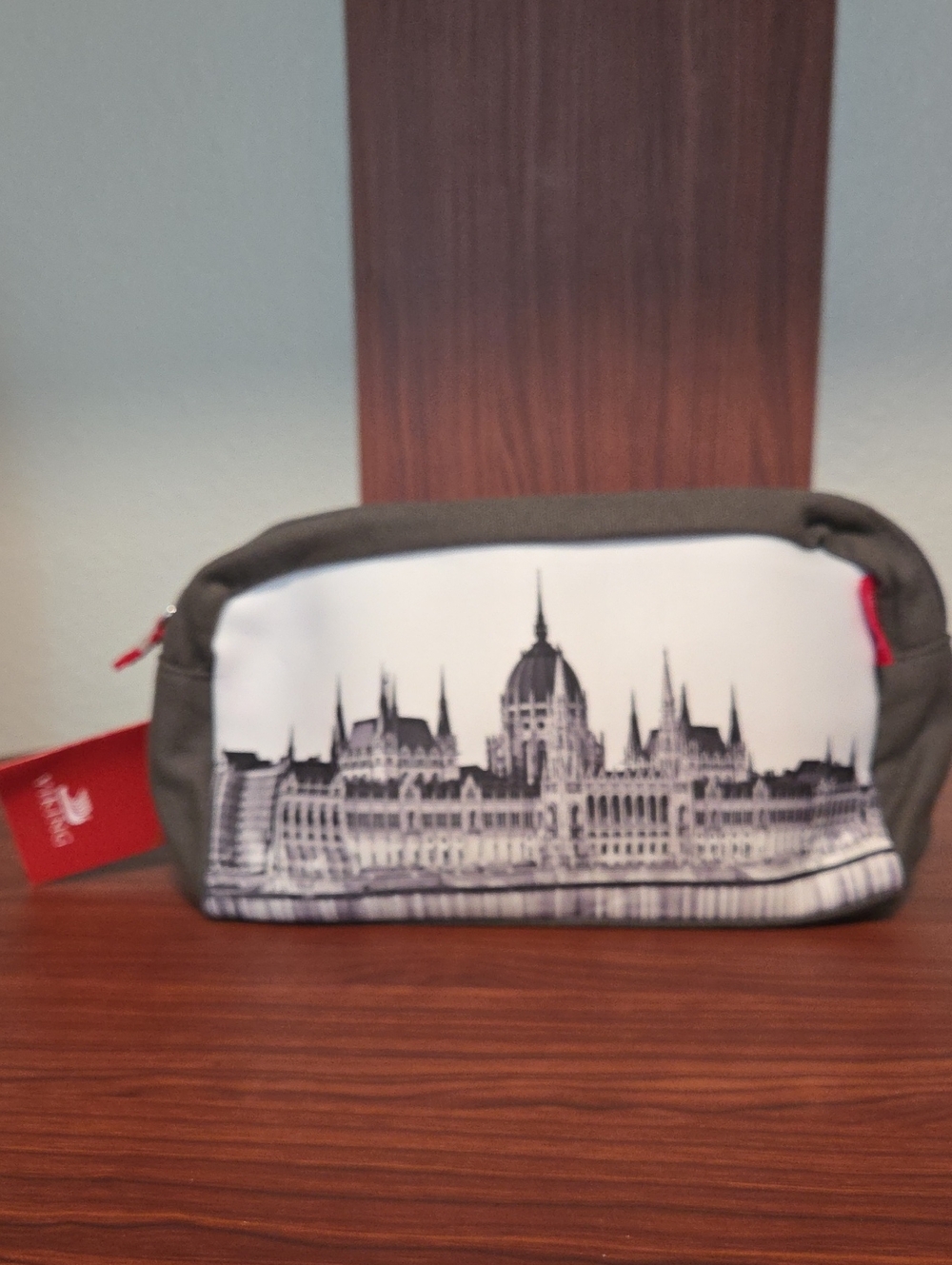 Gray and White Men's Travel Pouch with Architectural Print